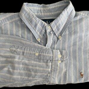 POLO Ralph Lauren Men's Blue Striped Button Down Oxford Shirt: 17-32/33